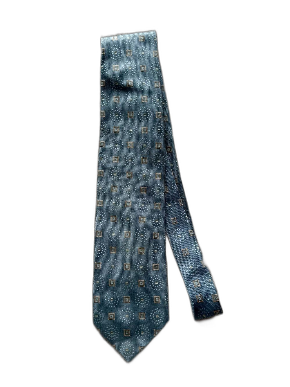 Ermenegildo Zegna Men’s 100% Silk Tie Blue Geometric Made in Italy